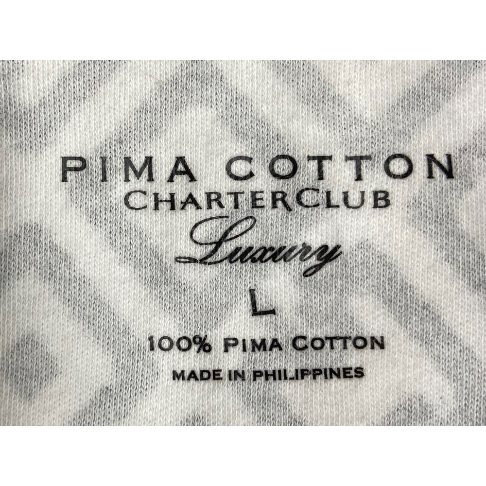 Charter Club Luxury Pima Cotton Top L Black White Geometric Chain Link Print - Picture 3 of 10